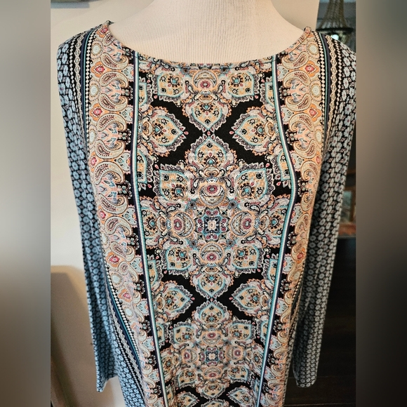 J. Jill •Size Medium• Damask Tunic Blouse Paisley Floral Print Long Sleeve - Picture 2 of 8
